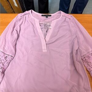 White House Black Market Lilac Blouse with Lace Accents